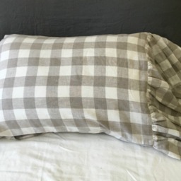 A Pair Of Buffalo Check Linen Plaid Pillow Shams Feature Mermaid Long Ruffles, Inspired By French Country Style, Cases - thumbnail 2