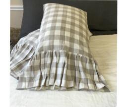 A Pair Of Buffalo Check Linen Plaid Pillow Shams Feature Mermaid Long Ruffles, Inspired By French Country Style, Cases - thumbnail 1