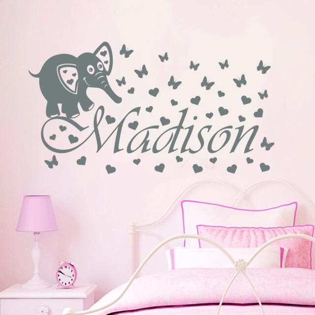 Custom Name Wall Decals Elephant Butterfly Decal Nursery Children's Girl Room Playroom Window Home Decor Art Vinyl Stickers - Ma48 - image 1