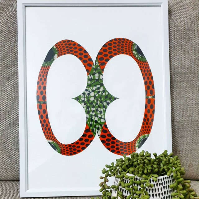 Handmade Adinkra Wall Art - Designed With Real Ankara Fabric Framed in Black Or White Ankara Handmade Symbols