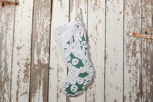 Green & White - Lush & Fluffy Vintage Chenille Christmas Stocking Flower - image 1