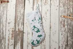 Green & White - Lush & Fluffy Vintage Chenille Christmas Stocking Flower