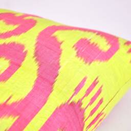 Handmade Silk Cotton Ikat Pillow Cover, Yellow & Pink Accent - 20x20 - thumbnail 3