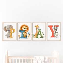 Safari Animal Nursery Prints Play Wall Art Set - thumbnail 2
