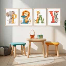 Safari Animal Nursery Prints Play Wall Art Set - thumbnail 3