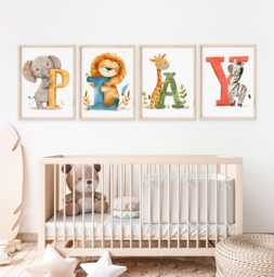 Safari Animal Nursery Prints Play Wall Art Set - thumbnail 1