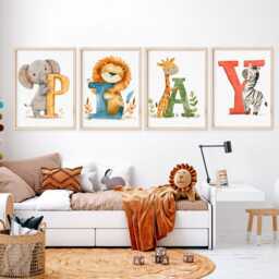 Safari Animal Nursery Prints Play Wall Art Set - thumbnail 4