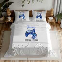 Personalised Gaming Duvet Cover Set - Custom Name Gamer Bedding For Boys Blue Controller Bedspread - thumbnail 4