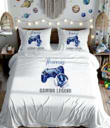 Personalised Gaming Duvet Cover Set - Custom Name Gamer Bedding For Boys Blue Controller Bedspread