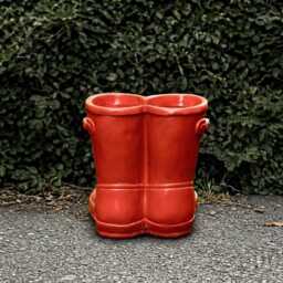 Handmade Red Concrete Boots Statue Outdoor Garden Decor Ornament - thumbnail 4