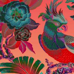 Antique French Wallpaper, Wall Hanging, Exotic Jungle, France, Gift For Her, Bird Lover, Parrot, Vintage, Nature, Floral, Flower Garden - thumbnail 2