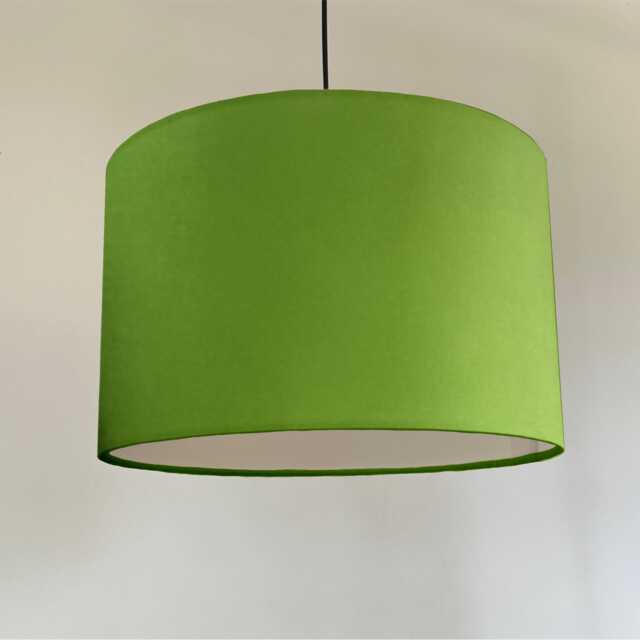 Green Cotton Drum Lampshade/ Ceiling Shade With A White Lining, Plain Grass Green - image 1