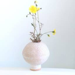 Irregular White Ceramic Vase, Wabisabi, Sculpture Relief Christmas Gift Rustic Round Vase - thumbnail 2