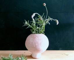 Irregular White Ceramic Vase, Wabisabi, Sculpture Relief Christmas Gift Rustic Round Vase - thumbnail 1
