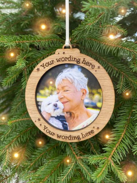 Personalised Photo Christmas Ornament Engraved Oak Keepsake - image 1