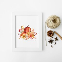 Autumn Pumpkin Sunflower Watercolour Print Seasonal Wall Art - Unframed - thumbnail 3