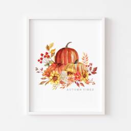 Autumn Pumpkin Sunflower Watercolour Print Seasonal Wall Art - Unframed - thumbnail 1