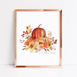Autumn Pumpkin Sunflower Watercolour Print Seasonal Wall Art - Unframed - thumbnail 2