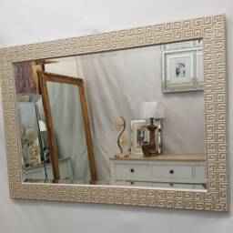 Wall Mirror Wood Frame Geomatric Mosaic Design in Ivory 106x76cm - 42x30Inch Bevelled - thumbnail 3