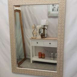 Wall Mirror Wood Frame Geomatric Mosaic Design in Ivory 106x76cm - 42x30Inch Bevelled - thumbnail 2