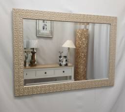 Wall Mirror Wood Frame Geomatric Mosaic Design in Ivory 106x76cm - 42x30Inch Bevelled
