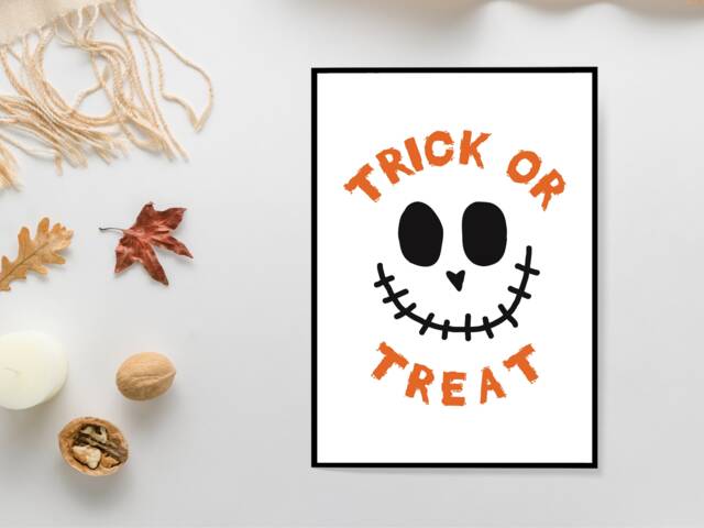 Trick Or Treat Smile Halloween Print - Purple Festive Fall Autumn Poster Home Decor Gift Bespoke A5 A4 A3 Framed - image 1