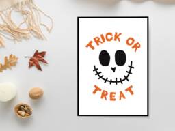 Trick Or Treat Smile Halloween Print - Purple Festive Fall Autumn Poster Home Decor Gift Bespoke A5 A4 A3 Framed - thumbnail 1