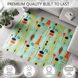 Mint Orange Retro Atomic Pattern Rug Non-Slip Soft Area Carpet Bedroom Living Room Hallway Mat Decor - Made in UK - thumbnail 3