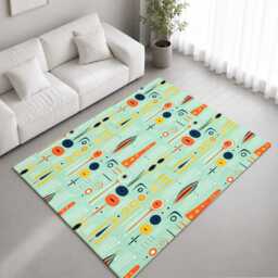 Mint Orange Retro Atomic Pattern Rug Non-Slip Soft Area Carpet Bedroom Living Room Hallway Mat Decor - Made in UK - thumbnail 1