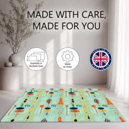 Mint Orange Retro Atomic Pattern Rug Non-Slip Soft Area Carpet Bedroom Living Room Hallway Mat Decor - Made in UK - thumbnail 2