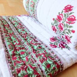 Hand Block Printed Queen Quilt Reversible Indian Cotton Bedspread - thumbnail 4