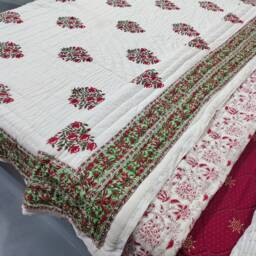 Hand Block Printed Queen Quilt Reversible Indian Cotton Bedspread - thumbnail 2