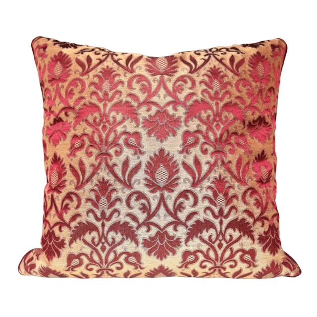 Throw Pillow Case Antique Red & Gold Silk Broccatelle Luigi Bevilacqua Fabric Rinascimento Pattern - Made in Italy - image 1