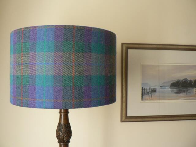 Handmade Harris Tweed Lampshade - Purple & Green Tartan - image 1