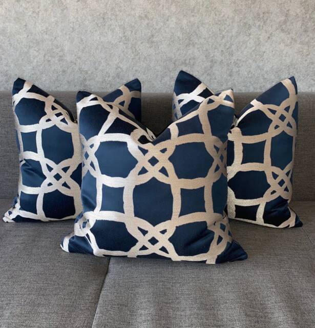 Fascino Midnight Luxury Cushion Cover, Pillow Throw - Designer Clarke & Fabric, Navy Geometric Worldwide Shipping - image 1