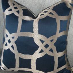 Fascino Midnight Luxury Cushion Cover, Pillow Throw - Designer Clarke & Fabric, Navy Geometric Worldwide Shipping - thumbnail 2