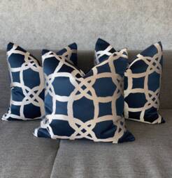 Fascino Midnight Luxury Cushion Cover, Pillow Throw - Designer Clarke & Fabric, Navy Geometric Worldwide Shipping - thumbnail 1