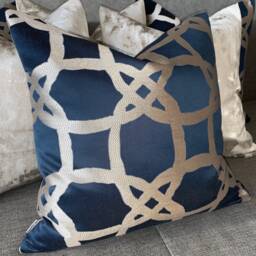 Fascino Midnight Luxury Cushion Cover, Pillow Throw - Designer Clarke & Fabric, Navy Geometric Worldwide Shipping - thumbnail 3