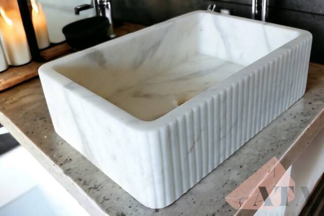 Carrara Marble Fluted Sink Wall Mount Bathroom Vanity - image 1