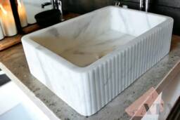 Carrara Marble Fluted Sink Wall Mount Bathroom Vanity