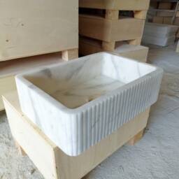 Carrara Marble Fluted Sink Wall Mount Bathroom Vanity - thumbnail 2