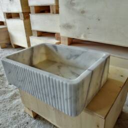 Carrara Marble Fluted Sink Wall Mount Bathroom Vanity - thumbnail 3