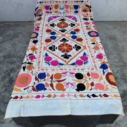 Cotton Suzani Throw Quilt - Handmade Embroidery, Boho-Chic Home Accent, Vibrant Ethnic Bedding - thumbnail 2
