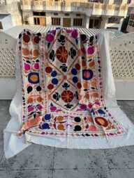 Cotton Suzani Throw Quilt - Handmade Embroidery, Boho-Chic Home Accent, Vibrant Ethnic Bedding - thumbnail 1
