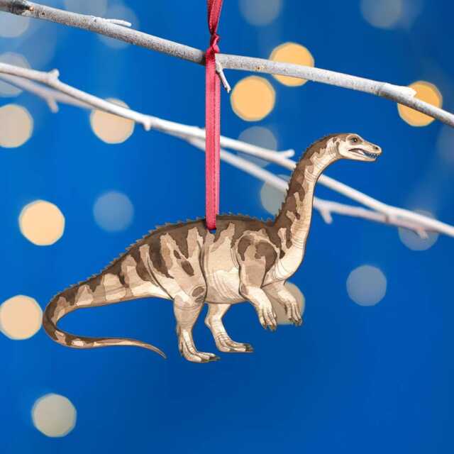 Wooden Riojasaurus Dinosaur Christmas Tree Decoration, Birch Plywood Lover Gift, Keepsake, Watercolour Art - image 1