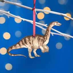 Wooden Riojasaurus Dinosaur Christmas Tree Decoration, Birch Plywood Lover Gift, Keepsake, Watercolour Art - thumbnail 1