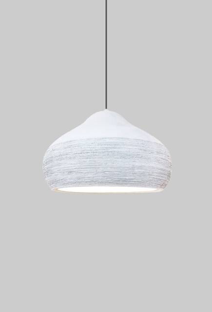 Handmade Ceramic Pendant Light Off White Carved Texture - image 1