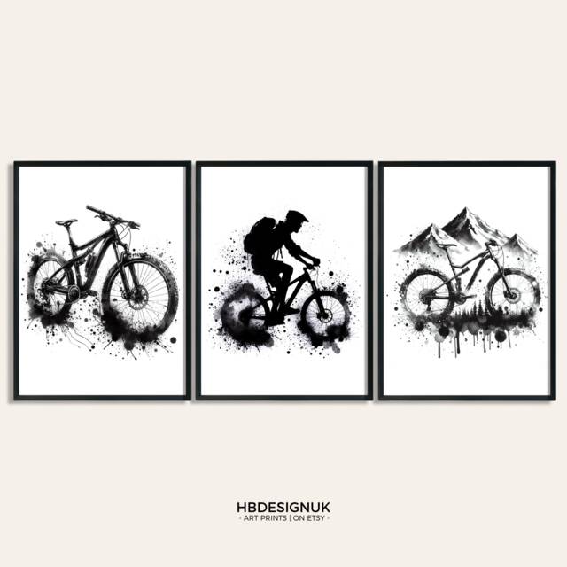Mountain Biking Art Print - Set Of 3 Prints - Watercolor Painting Watercolour Picture Biker Poster Wall Gifts For Cyclist - image 1