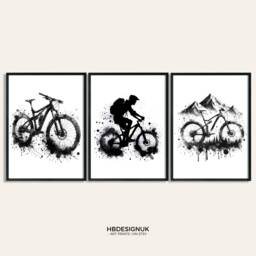 Mountain Biking Art Print - Set Of 3 Prints - Watercolor Painting Watercolour Picture Biker Poster Wall Gifts For Cyclist - thumbnail 1