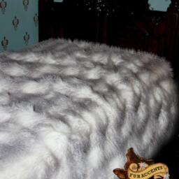 Plush Arctic Wolf Faux Fur Bedspread White & Gray Stripe - thumbnail 2
